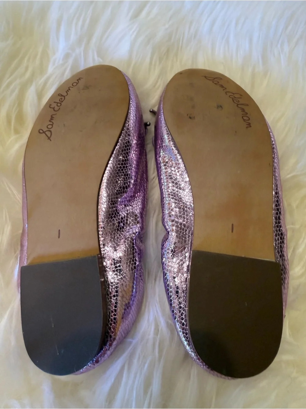 Sam Edelman Girls Shimmery Light Pink Ballet Flats with Bow Charm